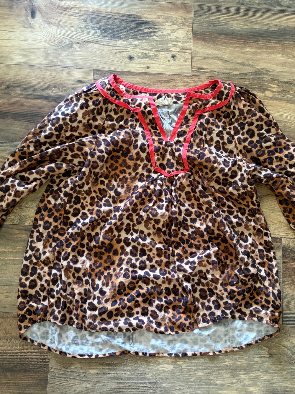 Umgee Leopard Print Blouse with Red Trim Accents